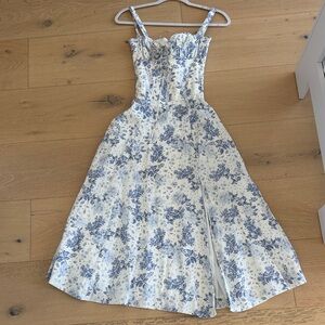 House of CB White and Blue Floral Corset Midi Dress